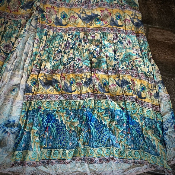 Lin Jia & Shop yellow and blue floral maxi dress tiny MOP buttons S - Picture 4 of 9